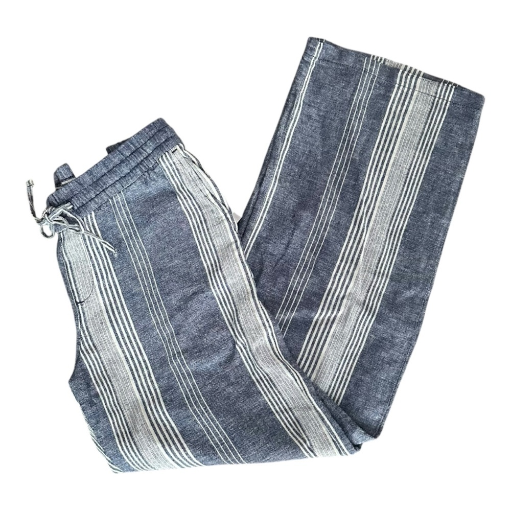 Old Navy Wide Leg Blue White Striped Linen Pants NWT Stretch Waist Size … - Picture 2 of 16